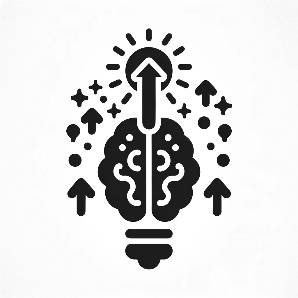 "Black and white illustration of a brain lighting up with a significant idea."